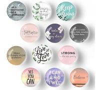 12 Pcs Glass 3D Round Fridge Magnets - Inspirational English Whiteboard Magnets - Mini Fridge Accessories - Suitable for Refrigerators, Offices, Homes, Cabinets, Whiteboards, etc