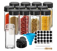 12 Pcs Glass Spice Jars 4oz Empty Spice Containers with Labels Square Spice Bottles Seasoning Jars with Black Lid, Silicone Funnel and Marker Pen Included