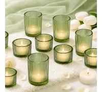 12 PCS Glass Tea Light Candle Holders 2 Size Bulk Green Tealight Holder