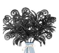 12 Pcs Glitter Christmas Leaves, Artificial Leaf Spray Picks Christmas Foliage Christmas Tree Filler Branches Christmas Wreath Decor for DIY Wreath Wedding Table Centerpiece Decorations (Black)