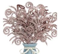 12 Pcs Glitter Christmas Leaves, Artificial Leaf Spray Picks Christmas Foliage Tree Filler Branches Wreath Decor for DIY Wreath Wedding Table Centerpiece Decorations (Rose Gold)