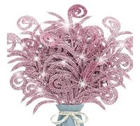 12 Pcs Glitter Leaves, Artificial Leaf Spray Picks Christmas Foliage Tree Filler Branches Wreath Decor for DIY Wreath Wedding Table Centerpiece Decorations (Pink)