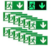 12 PCS Glow in the Dark Fire Exit Sign: 300 x 150 mm Emergency Exit Sign Arrow Down, Fire Action Notice Sign, Keep Clear, Door Keep Shut, Self Adhesive Vinyl Sticker