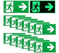 12 PCS Glow in The Dark Fire Exit Sign: 300 x 150 mm Emergency Exit Sign Right Arrow, Fire Action Notice Sign, Keep Clear, Door Keep Shut, Self Adhesive Vinyl Sticker