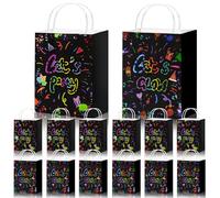 12 Pcs Glow Neon Party Gift Bags,15×7.6×21cm Glow Paper Party Favor Bag for Kids Partys with Handle,Glow in the Dark Paper Bags for Birthday Partys Gathering