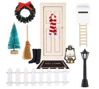 12 Pcs Gnome Christmas Set, Miniature Nissedor, Dollhouse Gnome Door, Fence Tree Boots Lantern Carpet Post Box Wreath Wooden Ladder Fairy Door Decoration