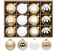12 Pcs Gold and White Glass Christmas Ball Ornaments Set, 3.15'' Neutral Hanging Baubles for Christmas Tree, Vintage Gold Decorations for Winter Holiday Xmas Tree Decor