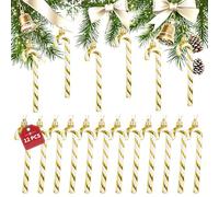 12 Pcs Gold Candy Cane Christmas Decorations for Tree- 13cm Xmas Tree Decorations,Small Plastic Xmas Candy Cane Striped Hanging Ornaments for Decor(12, Gold)