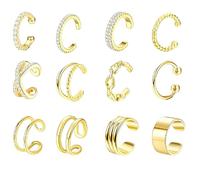 12 PCS Gold Ear Cuffs,Ear Cuff Earrings for Women Adjustable Fake Earrings Non Pierced Clip on Earring Fake Piercings Ear Cuffs for Women Clip on Wrap Earring Set for Men and Womens