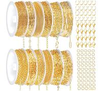 12 Pcs Gold Plated Cross Chains for Jewelry Making, Multiple Sizes, Includes Jump Rings, Lobster Clasps and Fish Hook Clasps, for Necklaces, Bracelets and DIY Jewelry Crafting