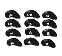 12 PCS Golf Club Head Covers, Golf Iron Pole Protective Cover, Numbered Neoprene Club Head Cover Set with 3-9 A Sw Pw LW for Easy Identification and Scratch (Black)