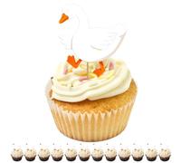 12 Pcs Goose Party Cupcake Toppers Birthday Decorations, White Goose Theme Duck Decor Quality Cardboard for Kids Girls and Boys Birthdays Baby Shower Supplies