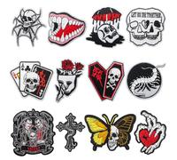 12 PCS Gothic Iron On Patches,Goth Rock Band Cool Punk Embroidered Appliques for Clothing Jackets Backpacks Jeans Hats Repair DIY Art Crafts