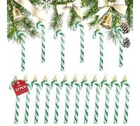 12 Pcs Green Candy Cane Christmas Decorations for Tree- 13cm Xmas Tree Decorations,Small Plastic Xmas Candy Cane Striped Hanging Ornaments for Decor(12, Green)