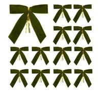 12 Pcs Green Velvet Bows for Christmas Tree 4 X 4 Inch, Small Christmas Bows for Gift Wrapping Rustic Crafts Bow for Tree, Wreaths Wrapping & Wedding Home Garland Decorations (Green)