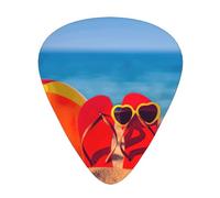 12 Pcs Guitar Flip-Flops On A Sandy Beach Print Picks With Organizer Box,3 Different Thickness,Guitar Accessories(0.46mm,0.71mm,0.96mm)