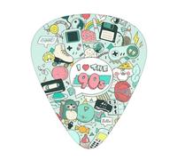 12 Pcs Guitar I Love The 90s Illustration Print Picks With Organizer Box,3 Different Thickness,Guitar Accessories(0.46mm,0.71mm,0.96mm)