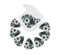 12 Pcs Guitar Picks Black White Teal Daisy Floral Plectrums With 3 Thickness For Electric,Acoustic Guitars