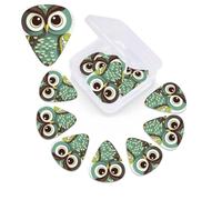 12 PCS Guitar Picks for Acoustic Guitar with Organizer Storage Box Bass Pick Cartoon Green Cute Owl Personalized Guitar Pick Celluloid plectrums 0.46 mm 0.71 mm 0.96 mm for Ukulele