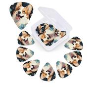 12 PCS Guitar Picks for Acoustic Guitar with Organizer Storage Box Bass Pick Corgi Pattern Personalized Guitar Pick Celluloid plectrums 0.46 mm 0.71 mm 0.96 mm for Ukulele