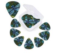 12 PCS Guitar Picks for Acoustic Guitar with Organizer Storage Box Bass Pick Hand Painted Blue Dragonfly Personalized Guitar Pick Celluloid plectrums 0.46 mm 0.71 mm 0.96 mm for Ukulele