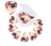 12 PCS Guitar Picks for Acoustic Guitar with Organizer Storage Box Bass Pick Pug Pizza Personalized Guitar Pick Celluloid plectrums 0.46 mm 0.71 mm 0.96 mm for Ukulele
