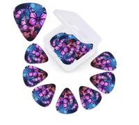 12 PCS Guitar Picks for Acoustic Guitar with Organizer Storage Box Bass Pick Purple Butterflies Personalized Guitar Pick Celluloid plectrums 0.46 mm 0.71 mm 0.96 mm for Ukulele