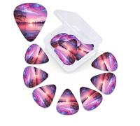 12 PCS Guitar Picks for Acoustic Guitar with Organizer Storage Box Bass Pick Purple Sunset on Water Personalized Guitar Pick Celluloid plectrums 0.46 mm 0.71 mm 0.96 mm for Ukulele