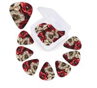 12 PCS Guitar Picks for Acoustic Guitar with Organizer Storage Box Bass Pick Red and White Flowers Personalized Guitar Pick Celluloid plectrums 0.46 mm 0.71 mm 0.96 mm for Ukulele