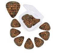 12 PCS Guitar Picks for Acoustic Guitar with Organizer Storage Box Bass Pick Retro Bookshelf Personalized Guitar Pick Celluloid plectrums 0.46 mm 0.71 mm 0.96 mm for Ukulele