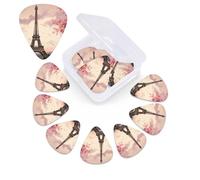 12 PCS Guitar Picks for Acoustic Guitar with Organizer Storage Box Bass Pick Romantic Paris Tower Personalized Guitar Pick Celluloid plectrums 0.46 mm 0.71 mm 0.96 mm for Ukulele