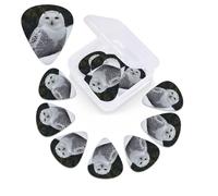 12 PCS Guitar Picks for Acoustic Guitar with Organizer Storage Box Bass Pick Snow Owl Personalized Guitar Pick Celluloid plectrums 0.46 mm 0.71 mm 0.96 mm for Ukulele