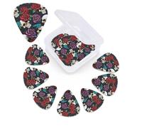 12 PCS Guitar Picks for Acoustic Guitar with Organizer Storage Box Bass Pick Sugar skull flowers Personalized Guitar Pick Celluloid plectrums 0.46 mm 0.71 mm 0.96 mm for Ukulele