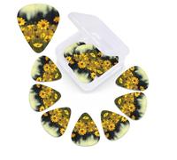12 PCS Guitar Picks for Acoustic Guitar with Organizer Storage Box Bass Pick Summer Yellow Flowers Personalized Guitar Pick Celluloid plectrums 0.46 mm 0.71 mm 0.96 mm for Ukulele