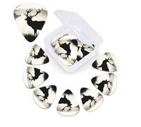 12 PCS Guitar Picks for Acoustic Guitar with Organizer Storage Box Bass Pick Wildlife Deer Silhouette Personalized Guitar Pick Celluloid plectrums 0.46 mm 0.71 mm 0.96 mm for Ukulele