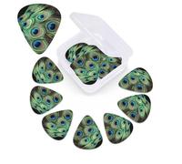 12 PCS Guitar Picks Plectrums with Box Green Peacock Feather Bass Picks Thin Medium Heavy Guitar Plectrums for Acoustic Electric Guitars Bass Ukulele Guitar Lovers Gift