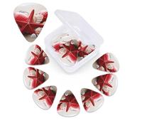 12 PCS Guitar Picks Plectrums with Box Red Starfish Seashells Bass Picks Thin Medium Heavy Guitar Plectrums for Acoustic Electric Guitars Bass Ukulele Guitars Lovers Gift