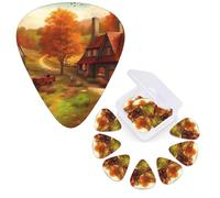 12 PCS Guitar Picks Plectrums with Organizer Storage Box Bass Pick Autumn Village Personalized Guitar Pick for Acoustic Guitar Electric Guitar Bass Ukulele