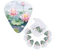 12 PCS Guitar Picks Plectrums with Organizer Storage Box Bass Pick Beautiful Lotus Flowers Personalized Guitar Pick for Acoustic Guitar Electric Guitar Bass Ukulele