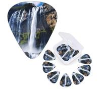 12 PCS Guitar Picks Plectrums with Organizer Storage Box Bass Pick Beautiful Waterfall Personalized Guitar Pick for Acoustic Guitar Electric Guitar Bass Ukulele