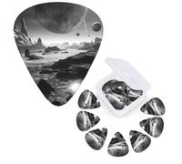 12 PCS Guitar Picks Plectrums with Organizer Storage Box Bass Pick Black and White Image of Planet Personalized Guitar Pick for Acoustic Guitar Electric Guitar Bass Ukulele
