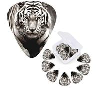 12 PCS Guitar Picks Plectrums with Organizer Storage Box Bass Pick Black and White Tiger Personalized Guitar Pick for Acoustic Guitar Electric Guitar Bass Ukulele