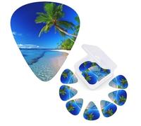 12 PCS Guitar Picks Plectrums with Organizer Storage Box Bass Pick Blue Sea Sky Coconut Tree Personalized Guitar Pick for Acoustic Guitar Electric Guitar Bass Ukulele