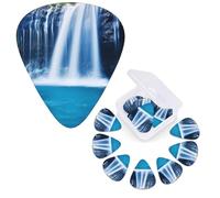 12 PCS Guitar Picks Plectrums with Organizer Storage Box Bass Pick Blue Waterfall in Hawaii Personalized Guitar Pick for Acoustic Guitar Electric Guitar Bass Ukulele