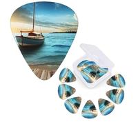 12 PCS Guitar Picks Plectrums with Organizer Storage Box Bass Pick Boat Seascape Theme Personalized Guitar Pick for Acoustic Guitar Electric Guitar Bass Ukulele