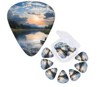 12 PCS Guitar Picks Plectrums with Organizer Storage Box Bass Pick Fishing Scenic Personalized Guitar Pick for Acoustic Guitar Electric Guitar Bass Ukulele