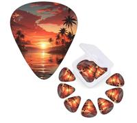 12 PCS Guitar Picks Plectrums with Organizer Storage Box Bass Pick Sunset with Palm Trees Personalized Guitar Pick for Acoustic Guitar Electric Guitar Bass Ukulele