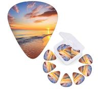 12 PCS Guitar Picks Plectrums with Organizer Storage Box Bass Pick Tropical Sunrise on The Beach Personalized Guitar Pick for Acoustic Guitar Electric Guitar Bass Ukulele