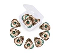 12 Pcs Guitar Picks Teal Brown Rustic Daisy Floral Plectrums With 3 Thickness For Electric,Acoustic Guitars