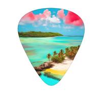 12 Pcs Guitar Picks - Thin/Medium/Heavy - Caribbean Scenery Print Pick For Acoustic, Electric, Bass - Gift For Guitar Players, Solo & Riff